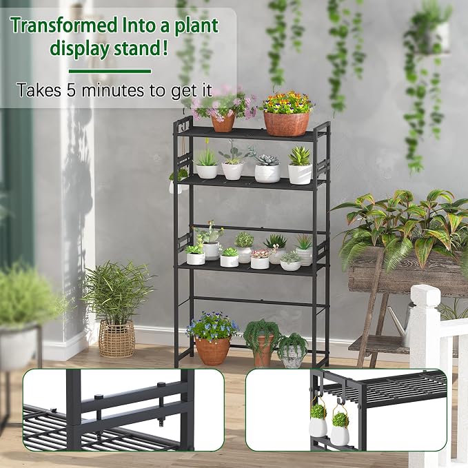 3-Tier Stair Style Metal Plant Stand, Stackable Plant Shelf | 3-tier stair style - Image 4