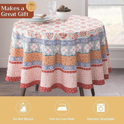 Maison d' Hermine Table Cloth Round Table 100% Cotton 69 Inches Fall Tablecloth Reusable Everyday Use for Thanksgiving Christmas Decorations Dining Farmhouse Party (Romane)
