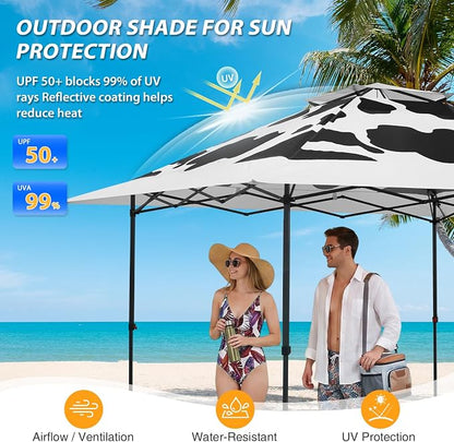 EAGLE PEAK 13x13 Pop Up Canopy Tent, Auto Extended Eaves, Cow Print | Easy Setup - Image 7