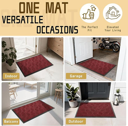 Yimobra Large Door Mat 47x24, All-Weather Waterproof Non-Slip Welcome Matt Outdoor, Heavy Duty Non Slip Doormat for Entryway for Patio and Garage Indoor, Easy Clean, Black Red