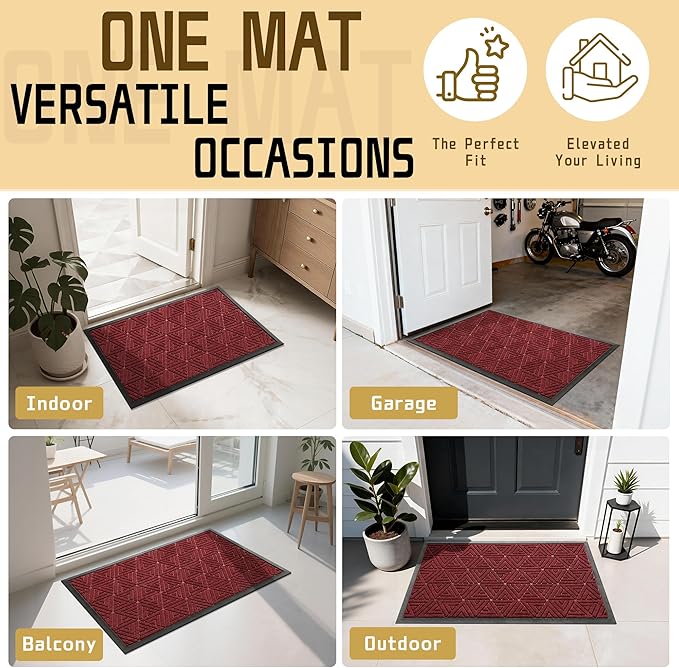 Yimobra Extra Large Door Mat 60x36, All-Weather Waterproof Non-Slip Welcome Matt Outdoor, Heavy Duty Non Slip Doormat for Entryway for Patio and Garage Indoor, Easy Clean, Black Red