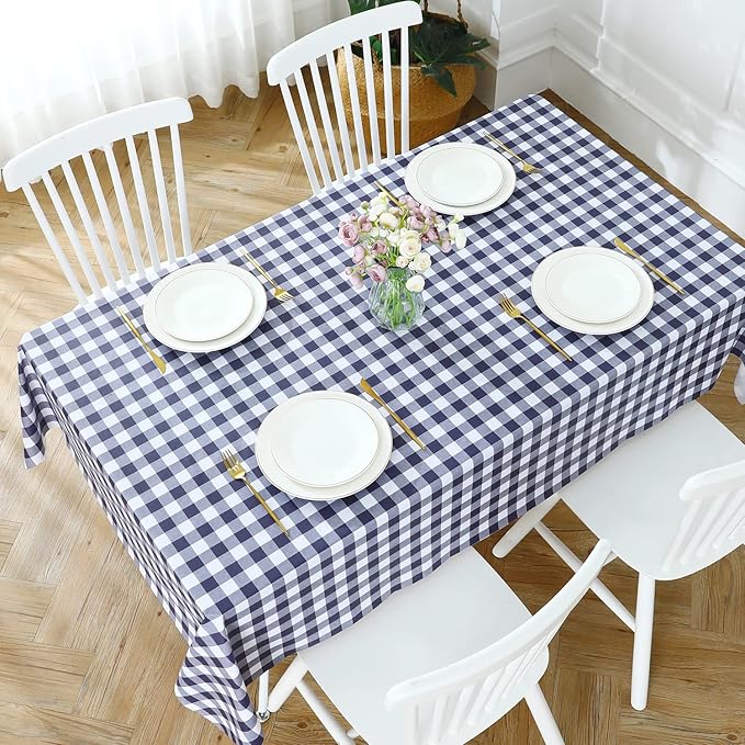 Romanstile Rectangle Vinyl Tablecloth, 100% Waterproof Buffalo Gingham Plastic Table Cloth, Heavy Duty Wipeable Checkered Table Covers for Outdoor, Camping, Picnic, Patio - 52 x 70, Navy Blue