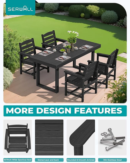SERWALL HDPE Outdoor Dining Set for 4, 67'' All Weather Patio Dining Table and Chairs Set for Deck, Lawn, Black