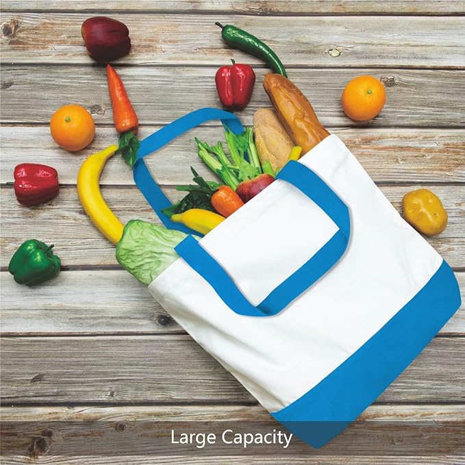 TOPDesign 1-Pack Super Strong Large 12oz Cotton Canvas Tote Bag, Reusable Grocery Shopping Cloth Bag, Fashionable Two-Tone Tote for Crafts, DIY Your Creative Designs