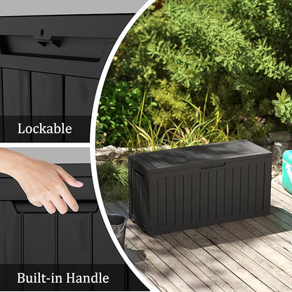 75 Gallon Outdoor Storage Box with Wheels, Waterproof Lockable Resin Deck Box Patio Storage Bin for Pool Accessories Cushion Furniture, Garden Tools, UV-Resistant Outside Delivery Black