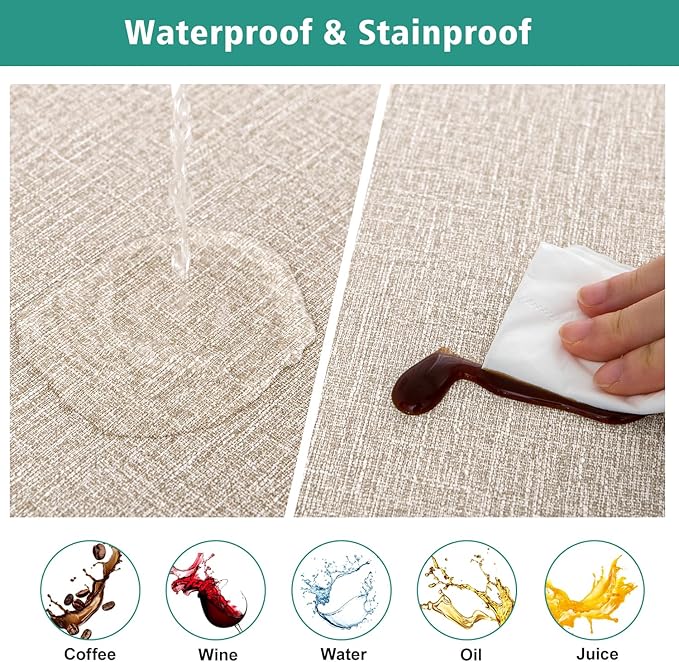 LUSHVIDA 6 Packs Vinyl Tablecloths with Flannel Backing for 8ft Rectangle Folding Table Cloths - Waterproof Plastic Picnic Table Covers with Elastic Corners, 30x96 inch, Natural Color