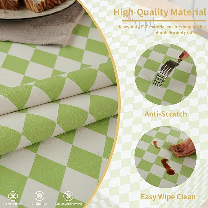 Rectangle Table Cloth,100% Waterproof Tablecloth Oil Proof Spill Proof Vinyl Table Cloth, Wipe Clean Plastic Table Cover for Dining, Camping, Indoor and Outdoor 52" x 70",Light Green