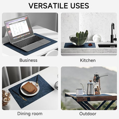 Faux Leather Vinyl Placemats Set of 4 Wipeable Heat Resistant Place Mats 100% Washable - Waterproof - Anti Slip Reversible Table Mats for Kitchen/Dining/Party, 12" x 16.5", Navy Blue & Dark Grey