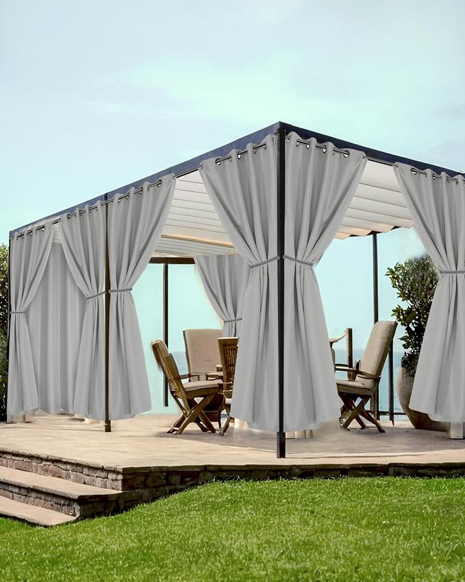 Grommet Outdoor Curtains for Patio Waterproof 8 Pcs 54x95 In Silver Grey | by HolidayIdeas