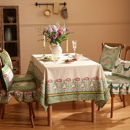 patdrea Designer Vintage Linen Long Rectangle Table Cloth,Floral Leaves Pattern Anti-Wrinkle Green Tablecloth,Decor Table Cover for Kitchen Dining Christmas,Party,Thanksgiving,55"x79"-Cecilia D