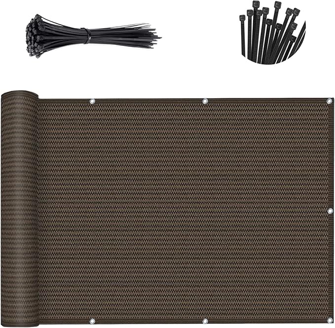 SUNNY GUARD Customized 2'6''x20' Brown Balcony Privacy Screen,91% Shade Apartments Fence Cover,Heavy Duty Mesh Windscreen for Deck,Outdoor,Backyard,Patio