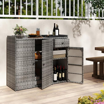 Tangkula Rattan Outdoor Storage Cabinet, Patiojoy Outdoor Cabinet - Image 9