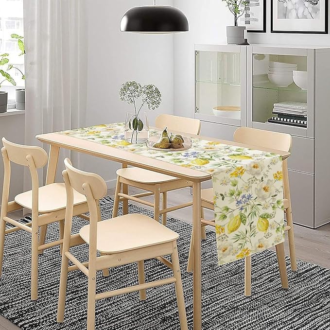 Vintage Lemon Blossom Table Runner Seasonal Spring Summer Floral Farmhouse Dining Table Decoration for Home Holiday Party Dresser Kitchen Cabin Restaurant Wedding Decor 13×90in