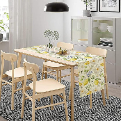 Vintage Lemon Blossom Table Runner Seasonal Spring Summer Floral Farmhouse Dining Table Decoration for Home Holiday Party Dresser Kitchen Cabin Restaurant Wedding Decor 13×108in