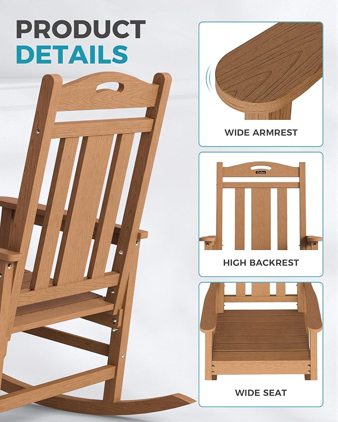 Oversized Outdoor Rocking Chairs Set of 8, 380lbs Heavy-Duty Large Patio Rocker - Image 6