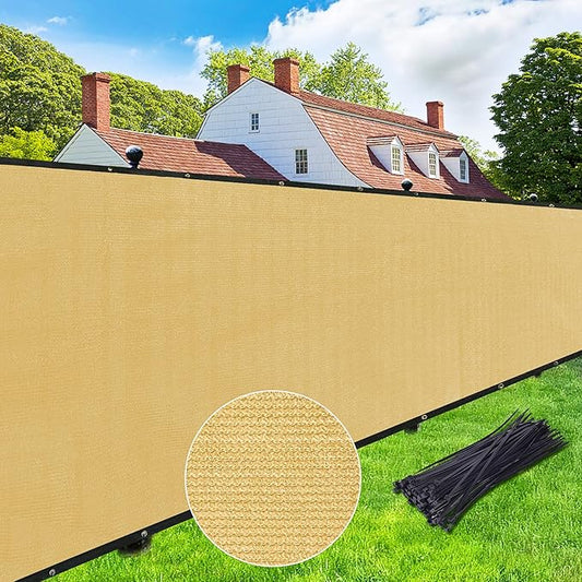 UPGRADE Privacy Screen 6' x 25' Fence Commercial Shade Cover with Brass Grommets Heavy Duty Perfect for Outdoor Back Yard, Sand, Customizable