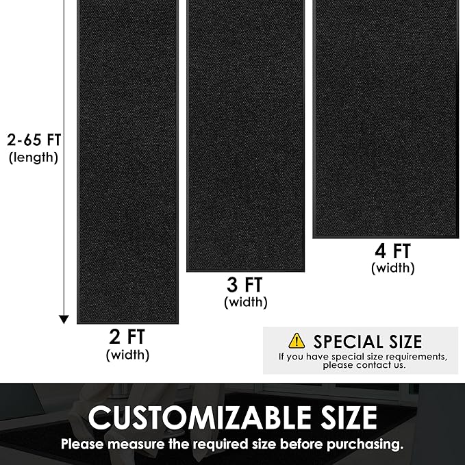 2′ x 48′ Front Door Mat Indoor Outdoor Entrance, Commercial Floor Mat Heavy Duty Dirt Trapper Entryway Doormat, Custom Size Non Slip Rubber Backing Welcome mat, Door Mat for High Traffic Area