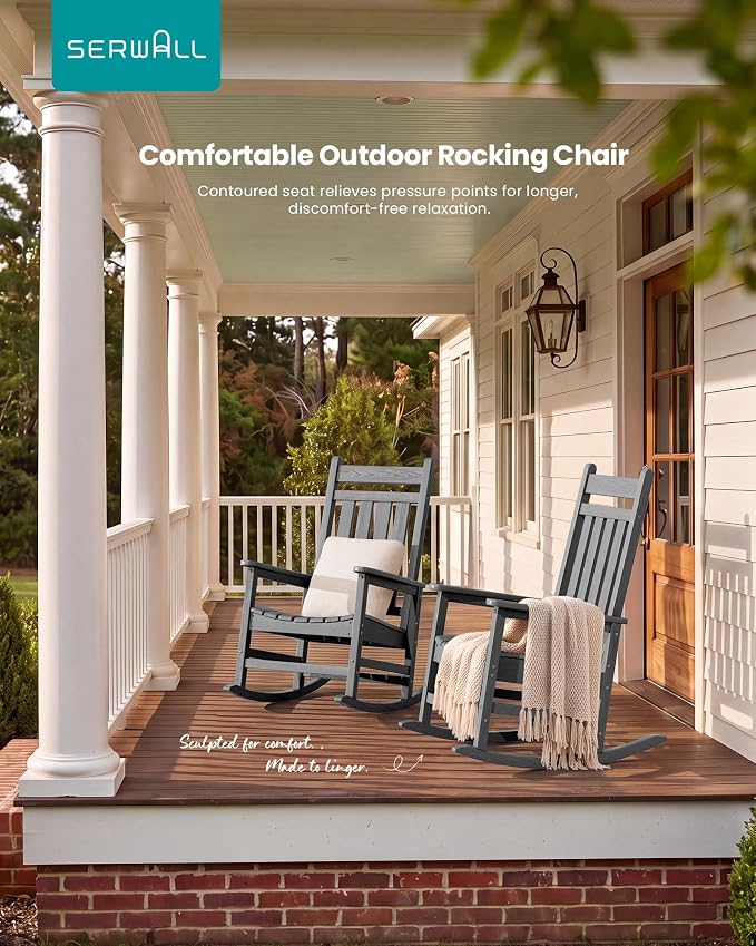SERWALL Outdoor Rocking Chair Set of 2, Oversized Rocker - Image 8