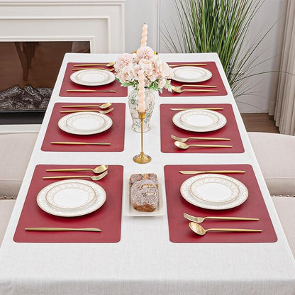 SHACOS Placemats Set of 6 Faux Leather Waterproof Leakproof Wipeable PU Non-Slip Vinyl Place Mats Heat Resistant Table Mats for Kitchen Dining Table Indoor Outdoor, Red