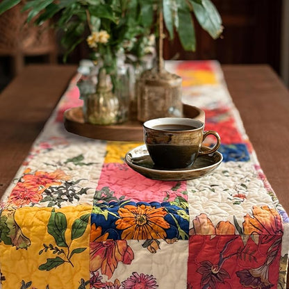 Cotton Quilted Floral Patchwork Table Runner 54 Inches Long – Handmade Farmhouse Table Runner for Dining Room, Coffee Table, or Buffet (Floral, 13*54)