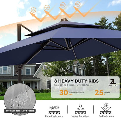 9x12FT Cantilever Patio Umbrella Heavy-Duty Aluminum | 360° Rotating Double - Image 3