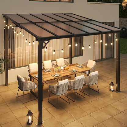 Aoxun 12’x10’ Gazebo with Light, Gazebo Pergola with Sloped Roof, Wall Mounted by Aoxun