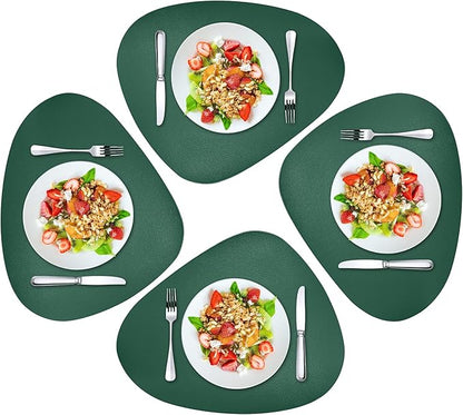 Herda Green Placemats Set of 4 Faux Leather Placemat Wipeable Washable Placemats for Round Table,Table Mat for Kitchen Dining Patio Outdoor Indoor Place Mat 4 Pack for Christmas Holiday Placemats