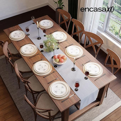 Encasa XO Cotton Dining Table Runner | Ticking Navy Blue | Size 13x94 in - Machine Washable & Durable