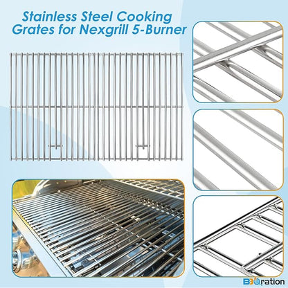 Replacement Parts Kit for Nexgrill 5-Burner 720-0888 720-0888N 720-0888A, 4-Burner 720-0830 720-0830H 720-0830A, Cooking Grate, Heat Shield and Burner Kit for Nexgrill