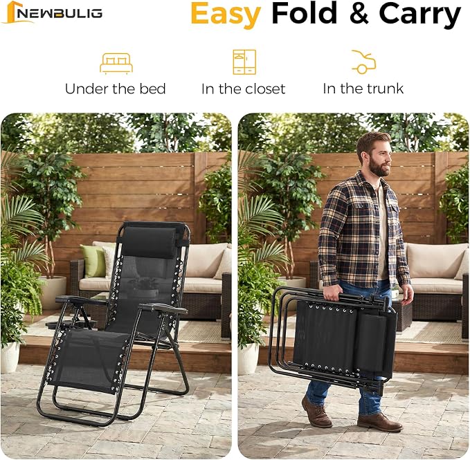 NEWBULIG Zero Gravity Chairs Set of 4, Folding Lounge Recliner Chair | Portable - Image 6