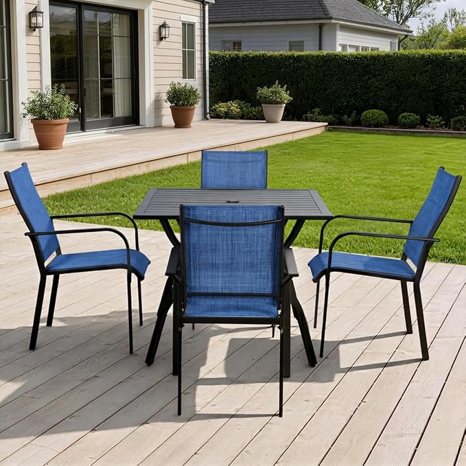 Patio Chairs Set of 8, Stackable Outdoor Dining Chairs, All Weather Breathable - Image 2