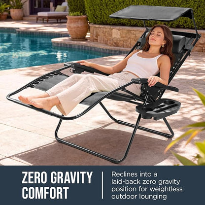 Best Choice Products Oversized Padded Zero Gravity Chair w/Canopy Headrest Cup - Image 3