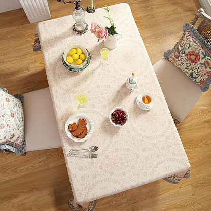 Beige Linen Rectangle Tablecloth,Vintage Indian Style Soft and Colorfast Floral Tablecloths,Decor Table Cover for Kitchen,Dining,Thanksgiving,Christmas,Home,55"*79"-Flowershadow E