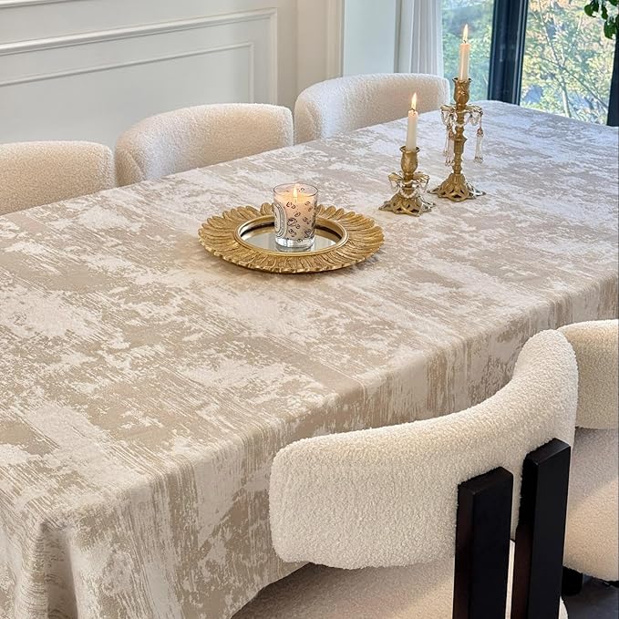 Beige Rectangle Tablecloth, Jacquard Spillproof Waterproof Table Cloth, Soft Thick Decorative Fabric Table Cover for Dining, Party, Wedding, Kitchen, Farmhouse, 70 x 140 Inch