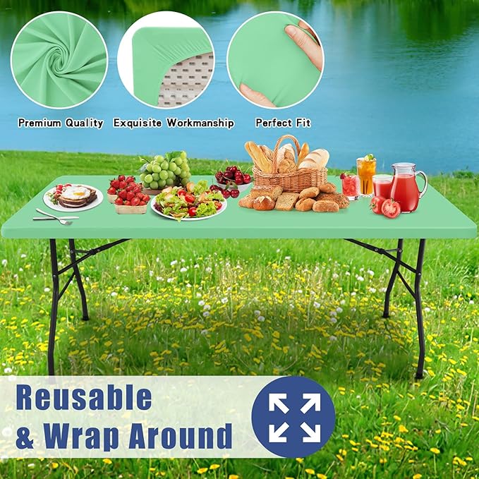 Spandex 5 Foot Rectangle Table Cloth 6 Pack, Elastic Fitted Tablecloths for Picnic, Stretch Washable Patio Table Cover for Outdoor, Camping, Banquet and Parties (Bright Green, 30"x60")