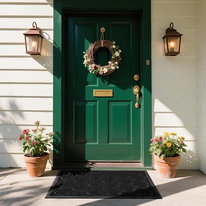Yimobra Large Door Mat 36x24, All-Weather Waterproof Outdoor Mats for Front Door, Non Slip Rubber Doormat for Patio Proch Outside Entryway Indoor, Black