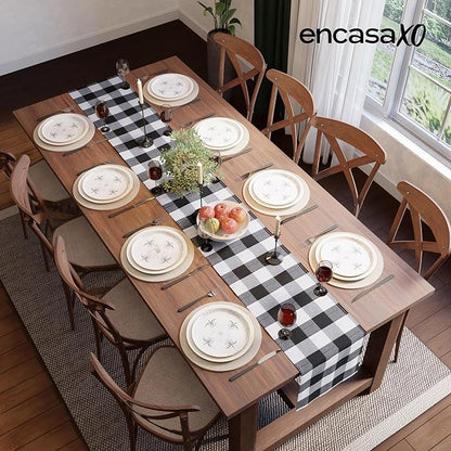 Encasa XO Cotton Dining Table Runner | Buffalo Black Checks | Size 13x48 in - Machine Washable & Durable