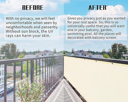 3'x10'Balcony Privacy Screen Cover Fence Cover UV Protection Weatherproof Windscreen Heavy Duty for Patio, Backyard,Beige