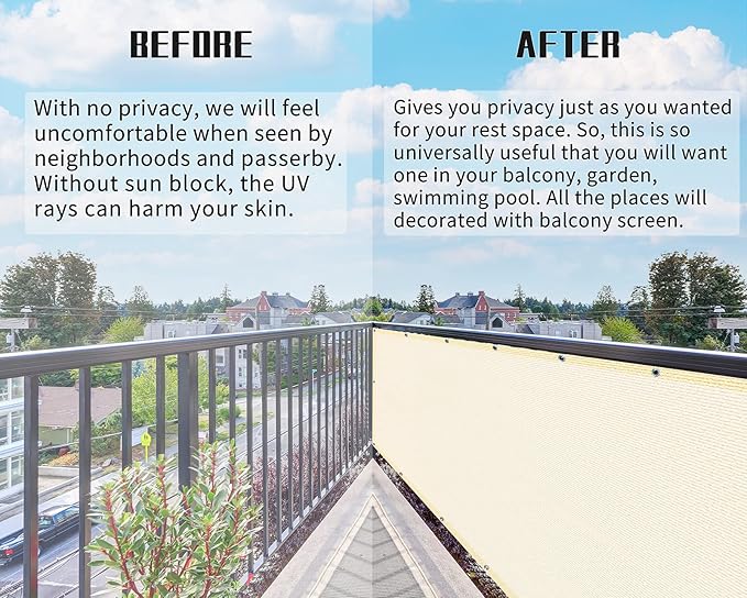 3'x16.4'Balcony Privacy Screen Cover Fence Cover UV Protection Weatherproof Windscreen Heavy Duty for Patio, Backyard,Beige