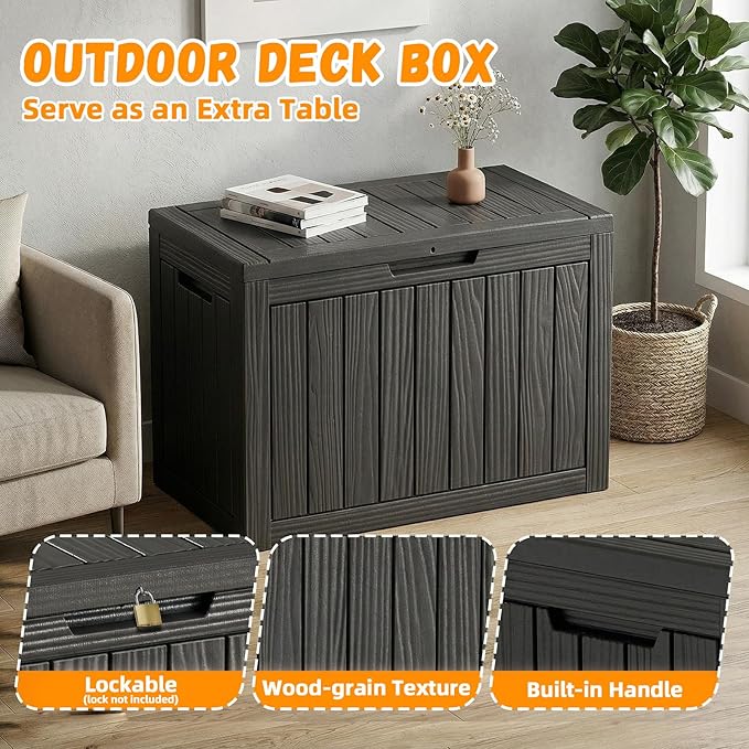 60 Gal Outdoor Storage Box Waterproof Lockable Resin Deck Box | Patio Furniture - Image 4