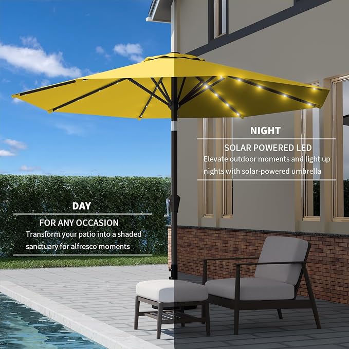 9FT Patio Umbrella with Solar Lights, Outdoor Market Umbrella with Tilt and - Image 6