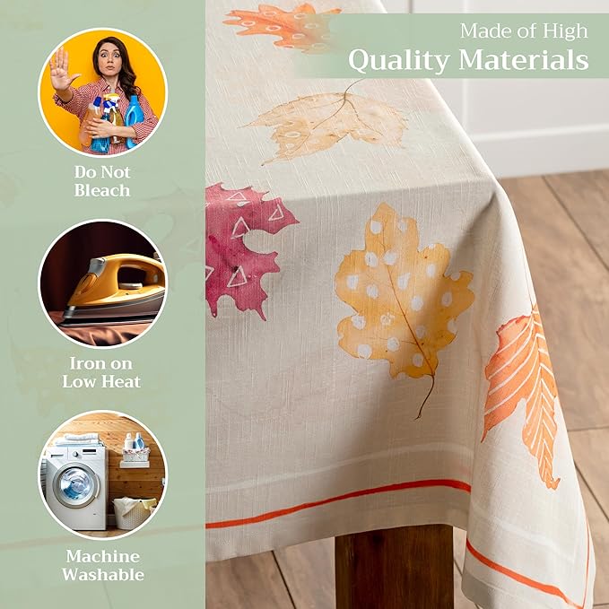 Maison d' Hermine Table Cloth Rectangle Table 100% Cotton 60 x 108 Inches Fall Tablecloth Reusable Everyday Use for Thanksgiving Christmas Decorations Dining Farmhouse Party (Colours of Autumn)