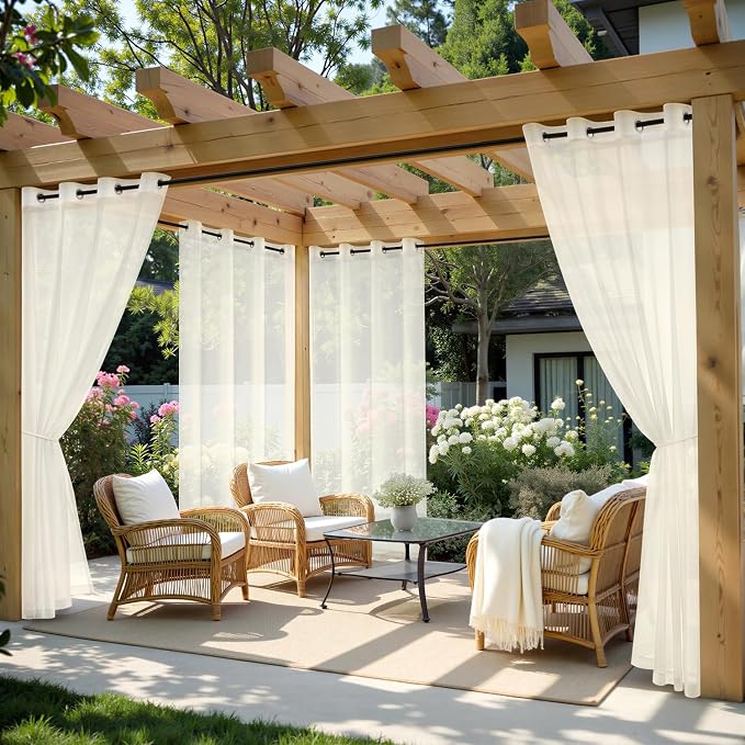 MIULEE Ivory Outdoor Curtain for Patio Waterproof 4 Panels 54 x 96 Inch | by MIULEE