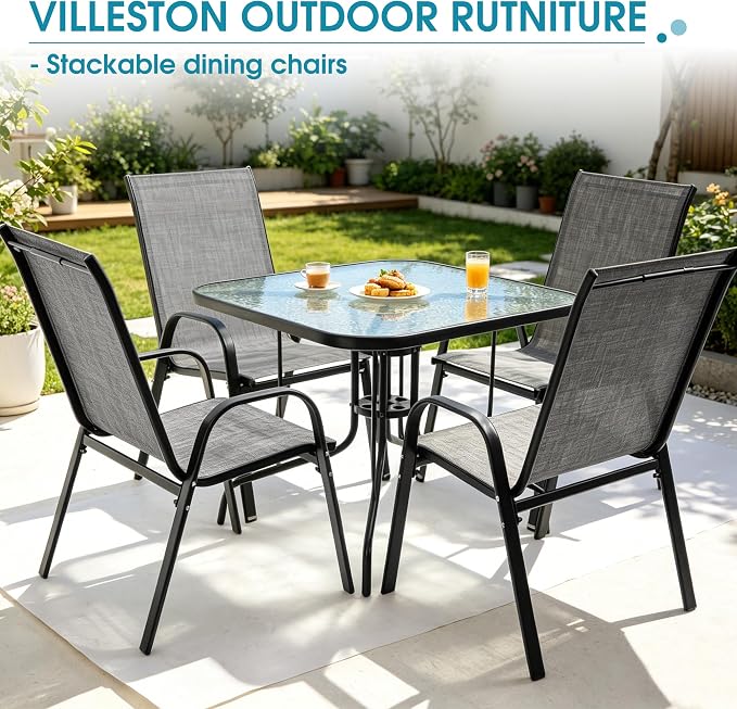 24.4" Outdoor Patio Stackable Chairs Set of 4, Outside Furniture - Image 9
