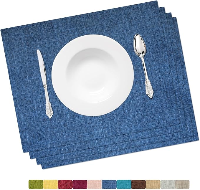 Placemat Set-Washable Place Mats for Parties, Elegant Table Mats for Kitchen Table, Set of 4 Dining Table Placemats, Heat-Resistant Cloth Placemats for Indoor and Outdoor,13x19-Navy Blue