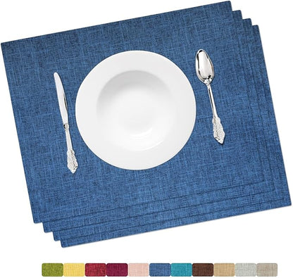 Placemat Set-Washable Place Mats for Parties, Elegant Table Mats for Kitchen Table, Set of 4 Dining Table Placemats, Heat-Resistant Cloth Placemats for Indoor and Outdoor,13x19-Navy Blue