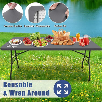 Spandex 8 Foot Rectangle Table Cloth 6 Pack, Elastic Fitted Tablecloths for Picnic, Stretch Washable Patio Table Cover for Outdoor, Camping, Banquet and Parties (Grey, 30"x96")