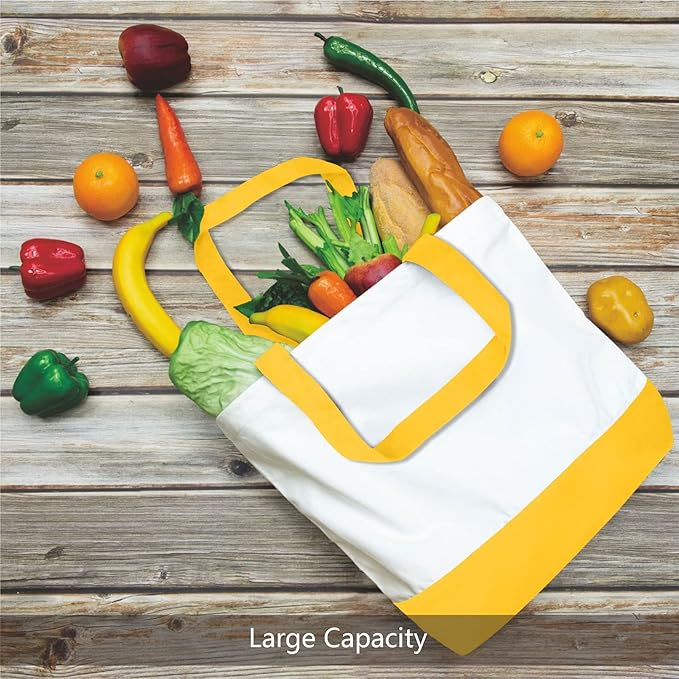 TOPDesign 1-Pack Super Strong Large 12oz Cotton Canvas Tote Bag, Reusable Grocery Shopping Cloth Bag, Fashionable Two-Tone Tote for Crafts, DIY Your Creative Designs