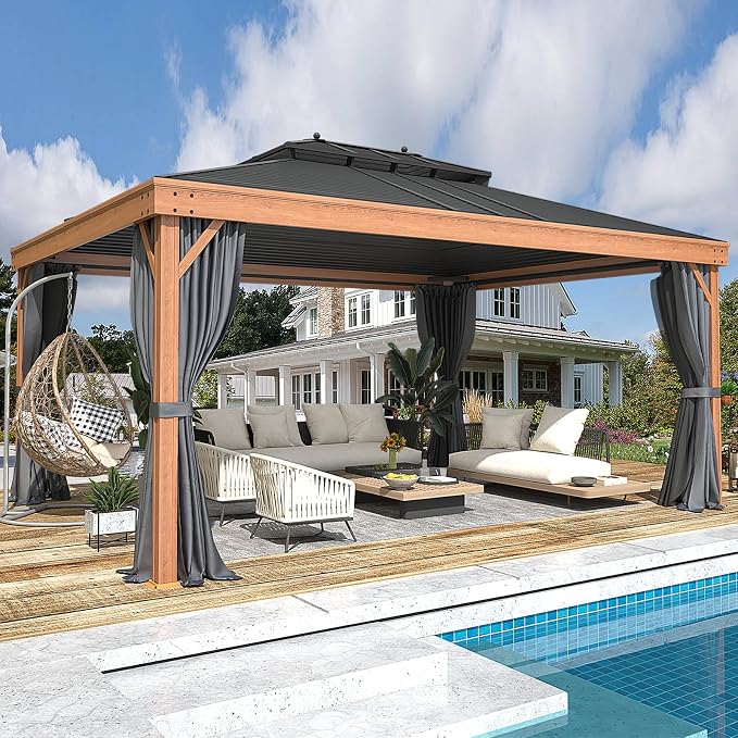 12'x16' Hardtop Gazebo, Galvanized Steel Double Roof by YOLENY