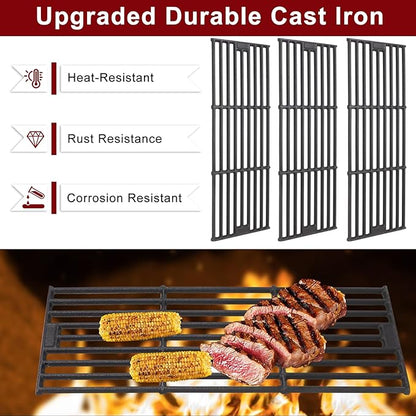 Hiorucet Grill Replacement Parts for Chargriller 5650, 5050, 3001, 5072, 3030, 3008, 4000, 5252, King Griller 3008 5252 Gas Grill, Cast Iron Grill Grates, Porcelain Steel Heat Plates